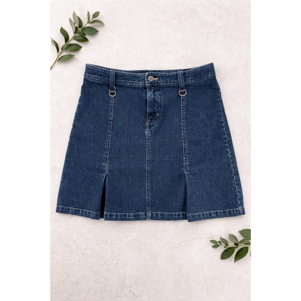 i.e. relaxed Denim Skirt Womens 6P Blue Petite Pleated Kick Slit‎ Casual